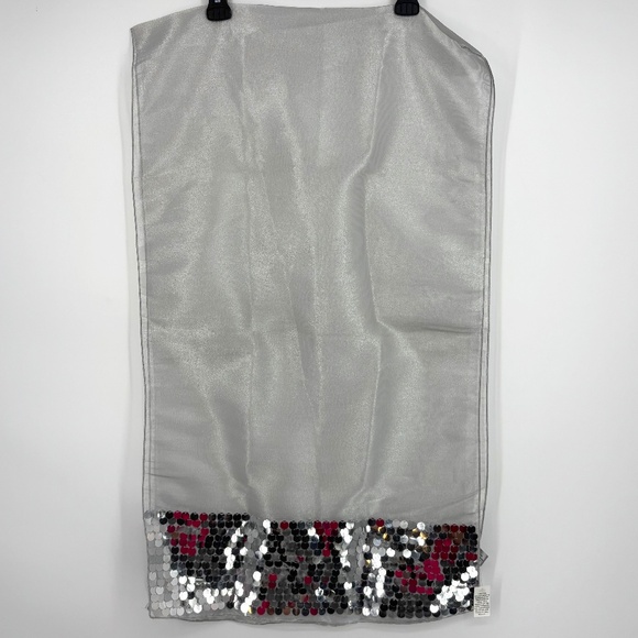 Avon Womens Rectangular Wrap Scarf Silver Metallic with Paillettes Sequin Trim - Picture 1 of 7